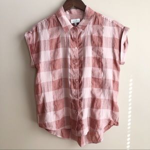 Lucky brand linen blend buffalo check button up